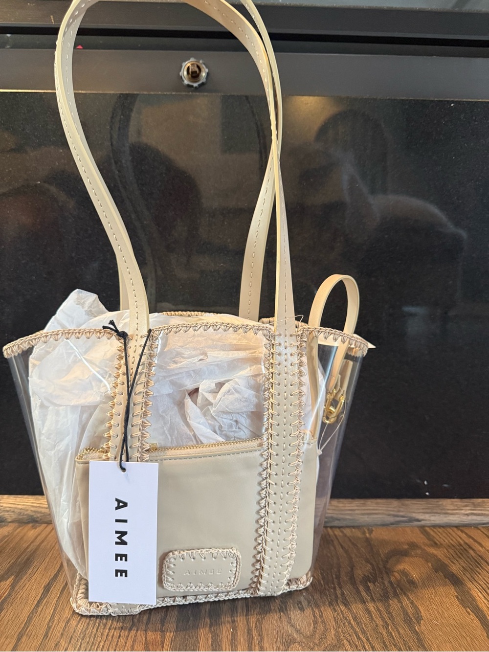Aime Leon Dore Clear Tote with Cream Trim